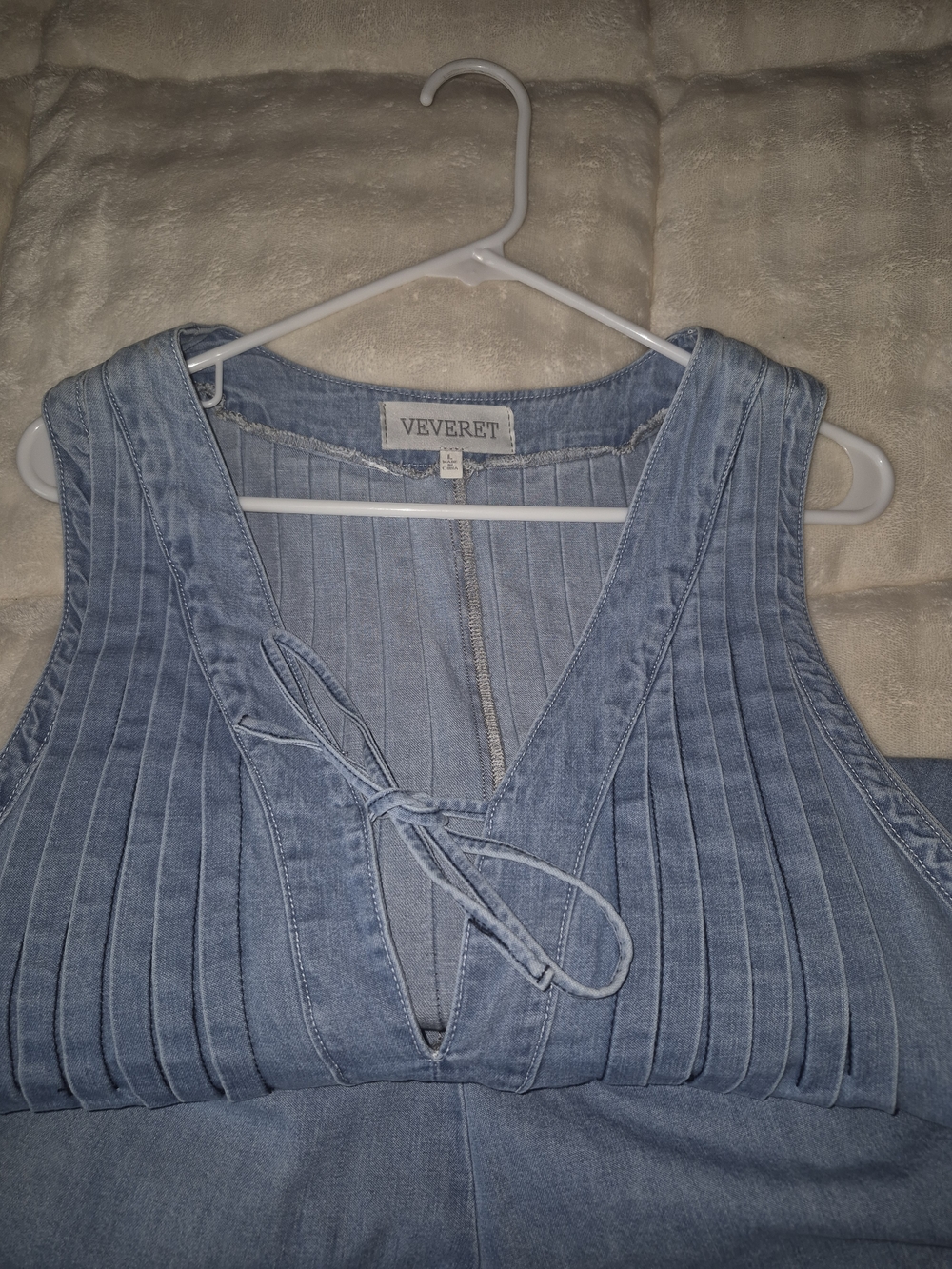 Light Blue Denim-Style Pleated Tie-Front Camisole